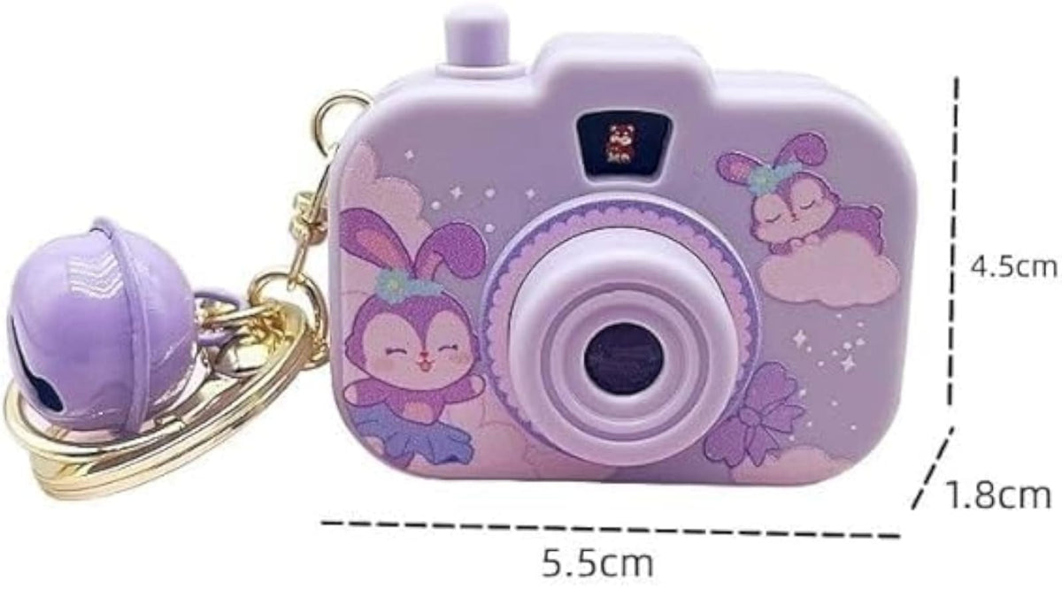 Plastic Cute Mini Projector Camera Toy with Bell for Kids and Girls, Kawaii Style Multicolor Design, Light Projection Feature, Fun Cartoon Keychain for Bags, Pouches