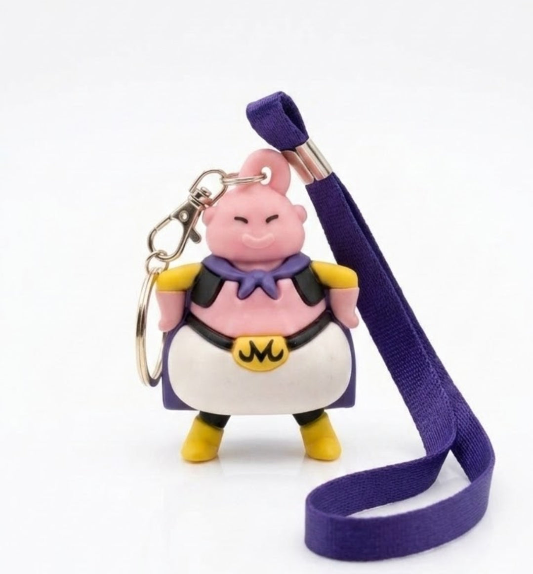 Dragon Ball Z Majin Buu Rubber Keychain – Cute Chibi Anime Keyring with Purple Wrist Strap