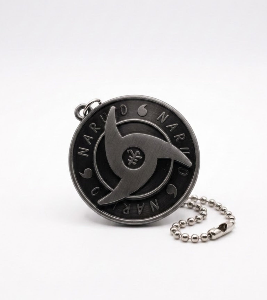 Naruto Mangekyou Sharingan Metal Keychain – Antique Silver Ninja Weapon Rotating Keyring