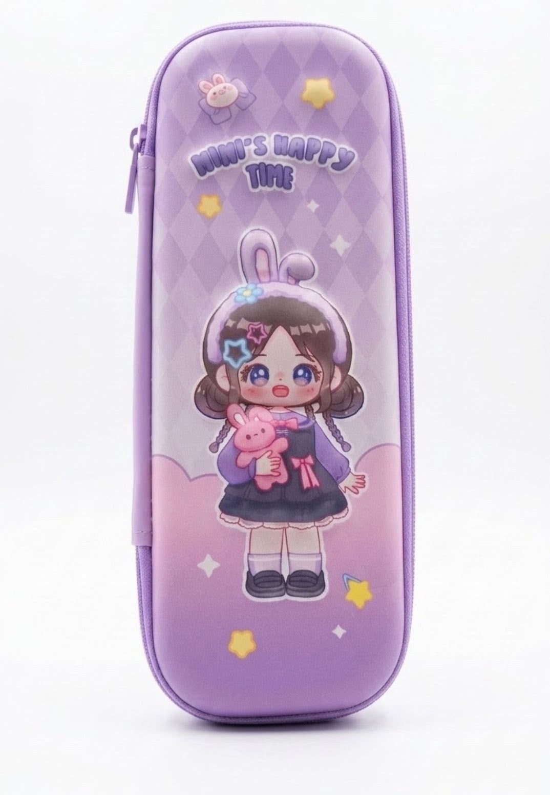 Cute Cartoon Girl Pencil Case – Kawaii Purple 3D EVA Hard Shell Pencil Pouch, Mimi's Happy Time Large Capacity Stationery Organizer for Girls & Students