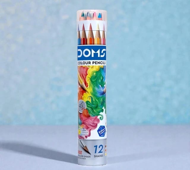 Doms 12 Colour Pencils 3mm - 12 Colours (Silver & Gold Shade Free Inside) - Soft Wood Hexagonal Colour Pencils