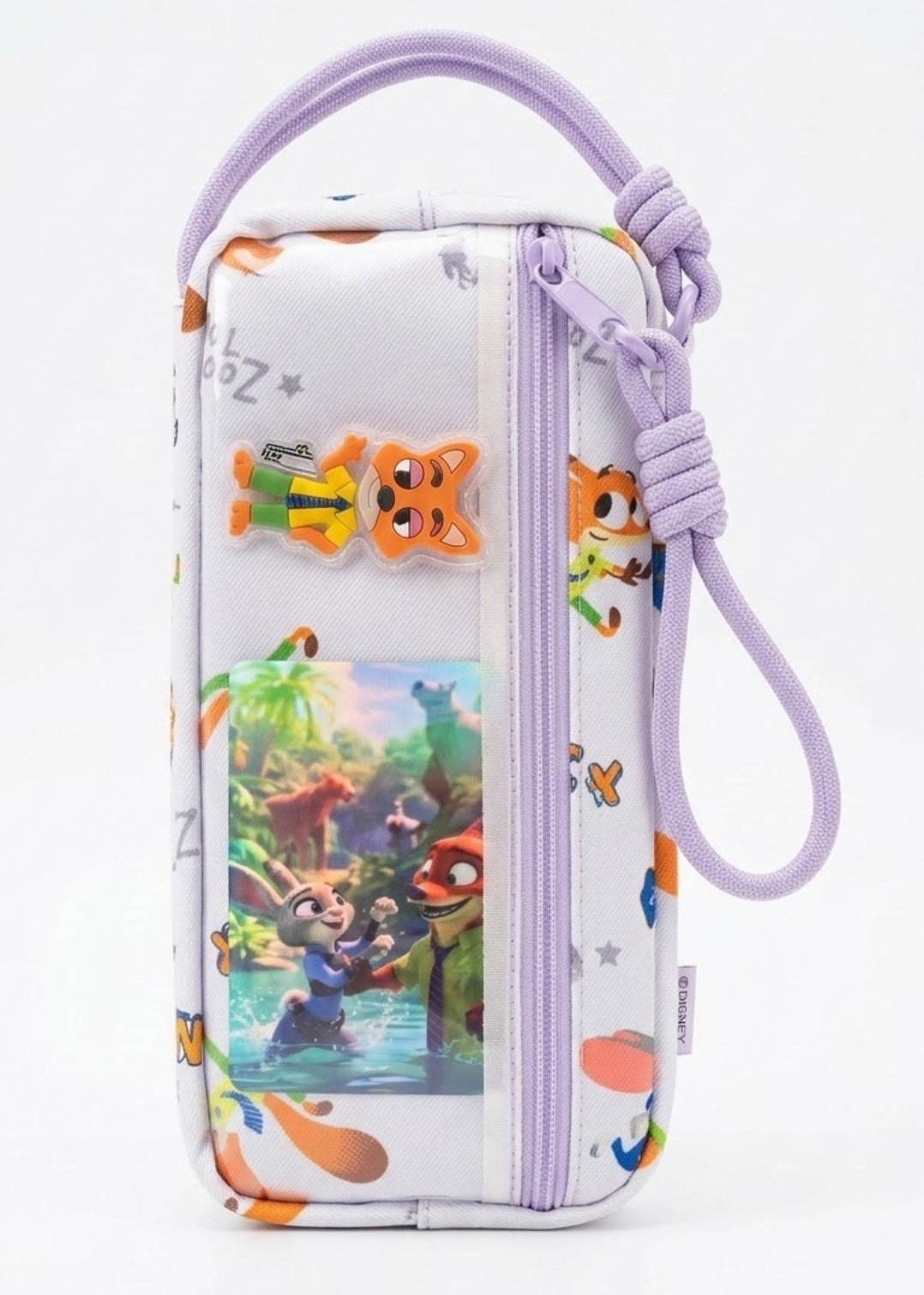 Disney Zootopia Pencil Case – Kids Judy Hopps & Nick Wilde Canvas Stationery Pouch, Large Capacity Pencil Case with Clear Photo Pocket & Carrying Handle for Students
