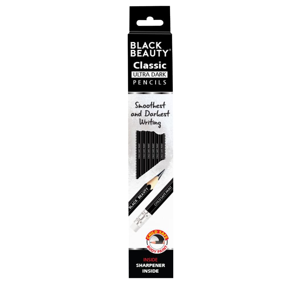 Black Beauty Classic Ultra Dark HB Pencils for Kids, Pack of 10 | Dark Writing Pencils for School, Writing & Drawing | Smooth Graphite Pencils with Eraser Tip | 1 Free Sharpener