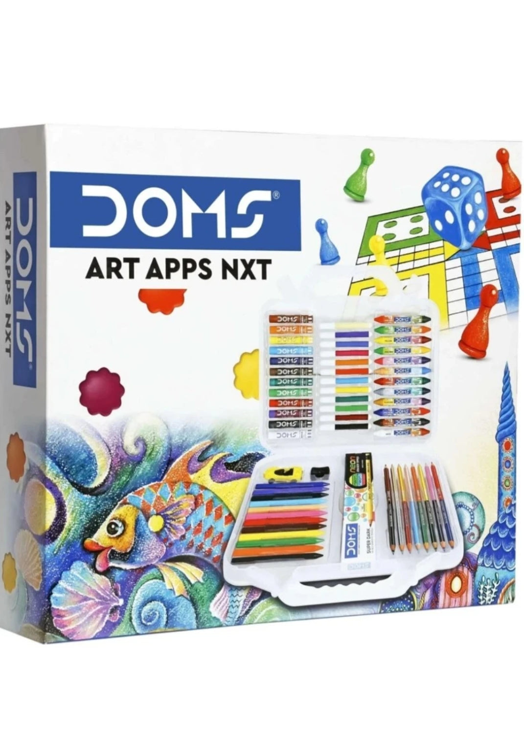 DOMS Art Apps NXT Complete Drawing & Coloring Kit with Plastic Carry Case – Premium 9-In-1 Kids Stationery Set with Crayons, Pastels, Pencil Pack & Sketch Pens – Perfect Art Gift for School Children