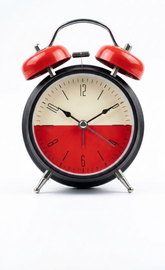 Retro Twin Bell Analog Alarm Clock – Extra Loud Mechanical Double Bell, Silent Non-Ticking (Red & Black Split Dial)