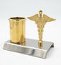 Doctor Caduceus Brass Pen Holder – Luxury Medical Symbol Desk Organizer Gift