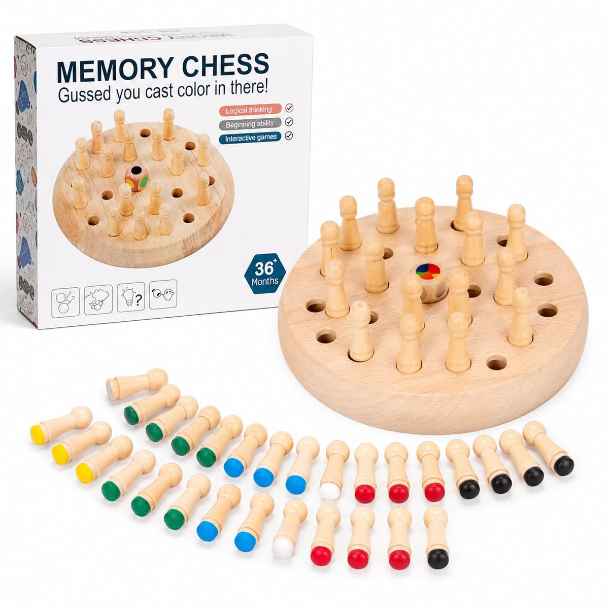 Wooden Memory Chess Matching Game – Color Cognitive Toy for Toddlers & Kids