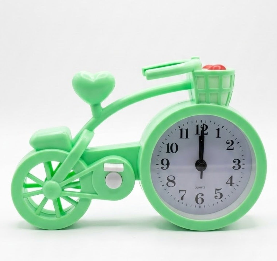 Cute Bicycle Shaped Alarm Clock – Novelty Mint Green Desk Clock for Kids & Bedroom