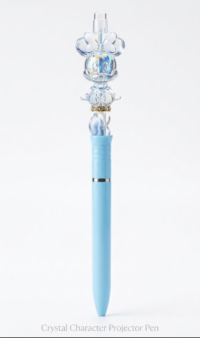 Crystal Cartoon Mouse Projector Pen – Iridescent Character Light-Up Pen, Cute Pastel Blue Novelty Stationery & Kids Toy