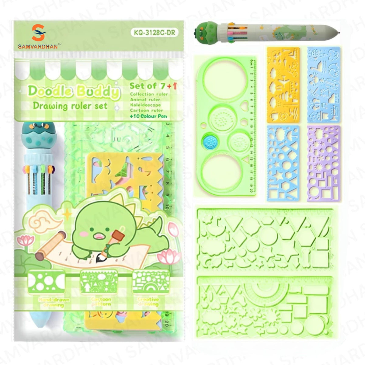 Doodle Buddy Drawing Ruler Set with 10 Colour Pens