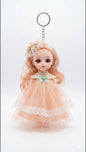Cute Princess Doll Keychain with Peach Tulle Dress - Mini Ball Jointed Doll Keyring for Bags & Backpacks