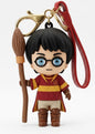 Harry Potter Quidditch Rubber Keychain with Broomstick – Cute Chibi Wizard Keyring with Red Strap