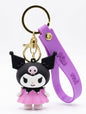 Sanrio Kuromi Pink Dress Rubber Keychain – Cute Chibi Anime Keyring with Purple Wrist Strap