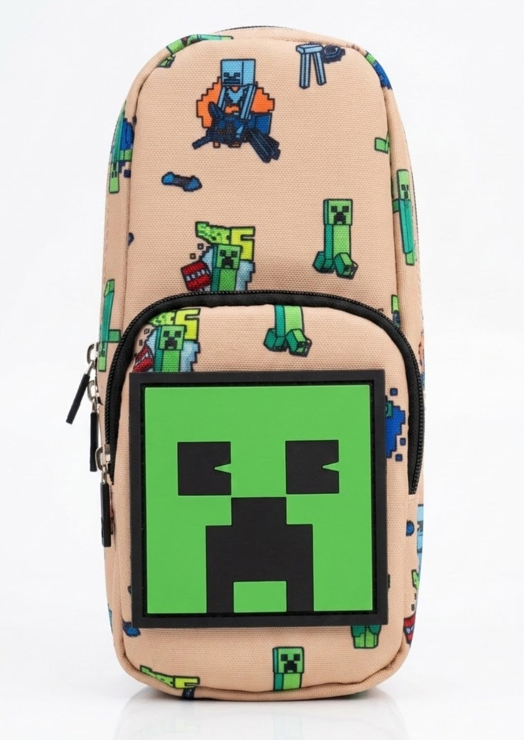 Minecraft Creeper Pencil Case – Kids Gaming Stationery Pouch, Large Capacity Double Zipper Pen Case with 3D Rubber Creeper Patch for Boys & School Students