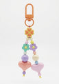 Pastel Beaded Flower & Heart Keychain – Cute Kawaii Bag Charm with Orange Clip