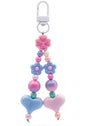 Pastel Beaded Flower & Heart Keychain – Cute Pink & Blue Kawaii Bag Charm with White Clip