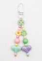 Pastel Beaded Flower & Heart Keychain – Cute Mint & Purple Kawaii Bag Charm with White Clip