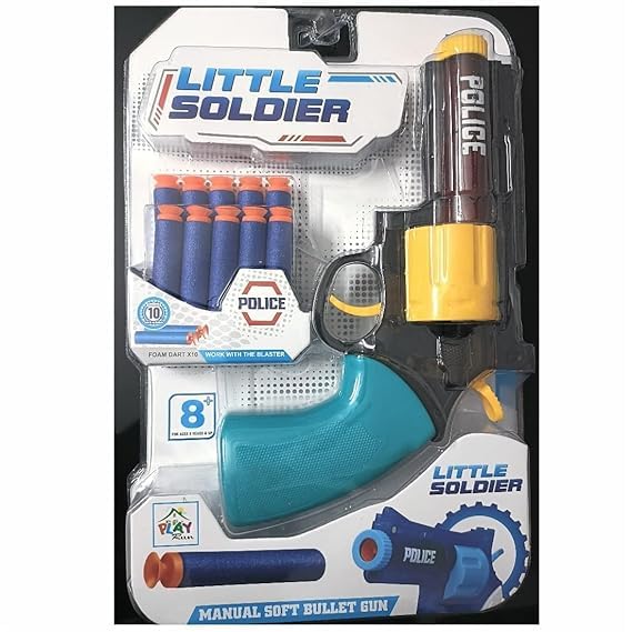 Little Soldier Manual Soft Bullet Gun Set – Toy Revolver Blaster with 10 Foam Darts, Police Theme Outdoor Action Play Toy for Kids Ages 8+