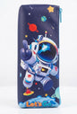 Cute Astronaut Pencil Case – Kids Outer Space Stationery Pouch, Navy Blue Faux Leather Pen Case with Planets & "Let's Go" Graphic Organizer for Boys & School Students