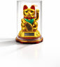 Solar Powered Golden Maneki Neko Lucky Cat Figurine in Clear Display Case – Waving Arm Fortune Cat Statue for Wealth & Good Luck – Perfect Feng Shui Decor for Home, Office, and Car