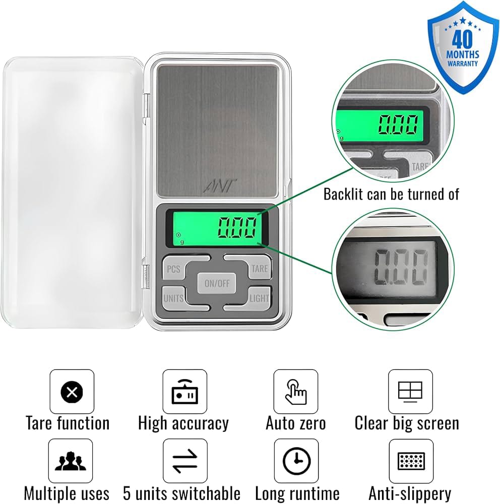 Premium Digital Pocket Scale (High Accuracy Mini Gram Scale) – Portable Electronic Jewelry Scale with Backlit LCD Screen, Tare Function & 5 Weight Units