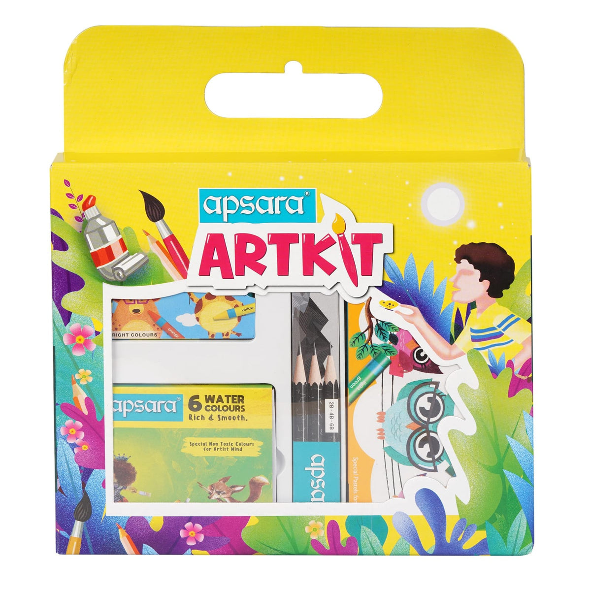 Apsara Art Kit Complete Drawing & Painting Combo Set – Premium Kids Stationery Activity Pack with 6 Water Colours, Oil Pastels, and Sketch Pens – Perfect Non-Toxic School Art Gift