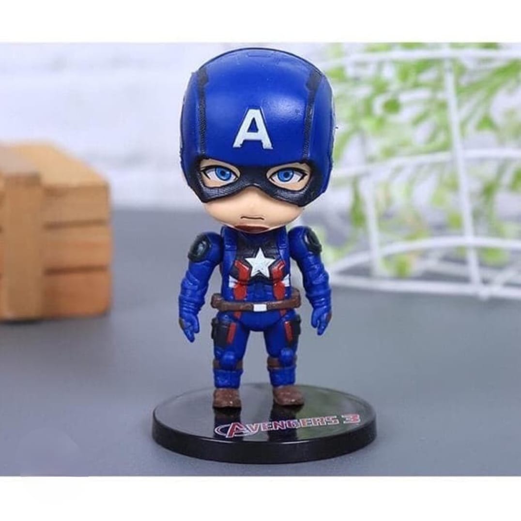 Marvel Avengers Captain America Chibi Action Figure - 4-Inch Mini Super Hero Toy Figure for Car Dashboard, Office Desk & Cake Topper Decor