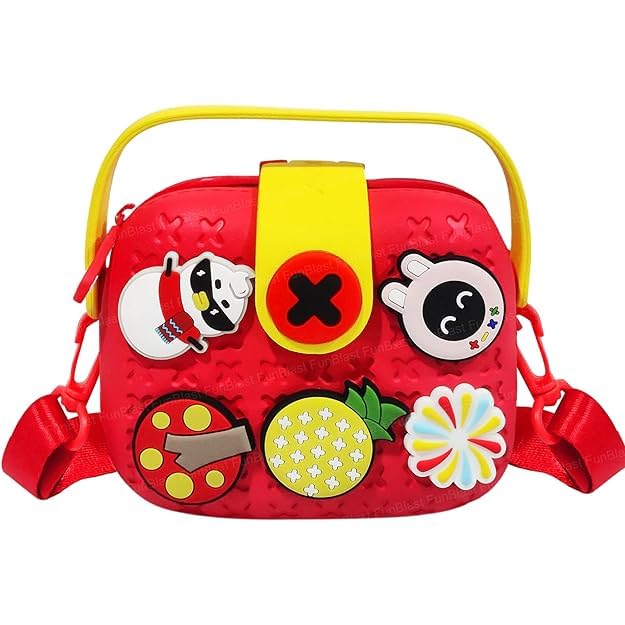 Cute Kids Silicone Handbag – Red Crossbody Shoulder Bag with DIY Cartoon Charms