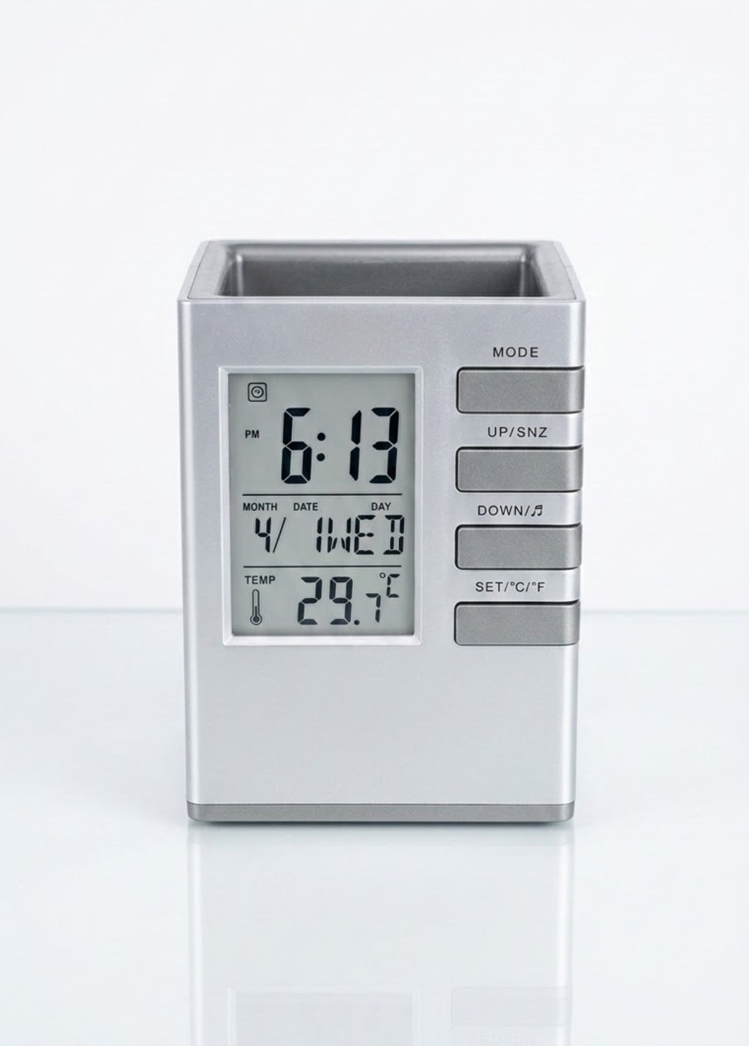 Digital Desk Clock with Pen Holder - Multi-Functional LCD Office Organizer with Temperature & Calendar