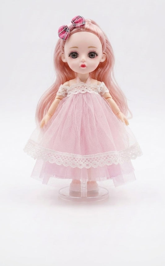 Cute Princess Doll Keychain with Pink Tulle Dress - Mini Ball Jointed Doll Keyring for Bags & Backpacks