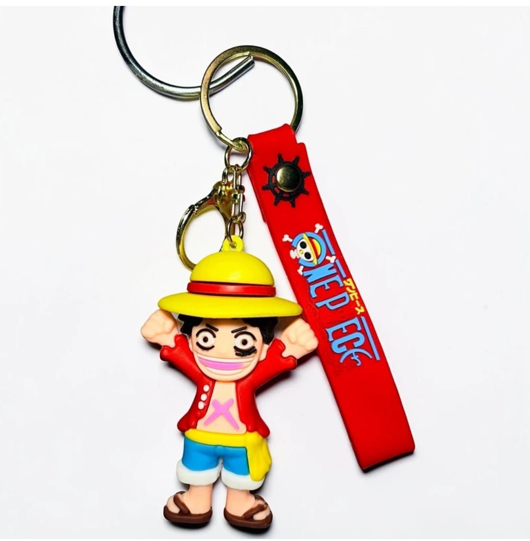 One Piece Monkey D. Luffy 3D Silicone Keychain with Red Wrist Strap – Cute Chibi Straw Hat Pirate Captain Keyring – Durable Anime Backpack Charm & Car Key Accessory Gift for Fans