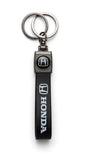 Honda Logo Black Leather Car Keychain – Premium Fob Keyring with Gunmetal Dual Rings