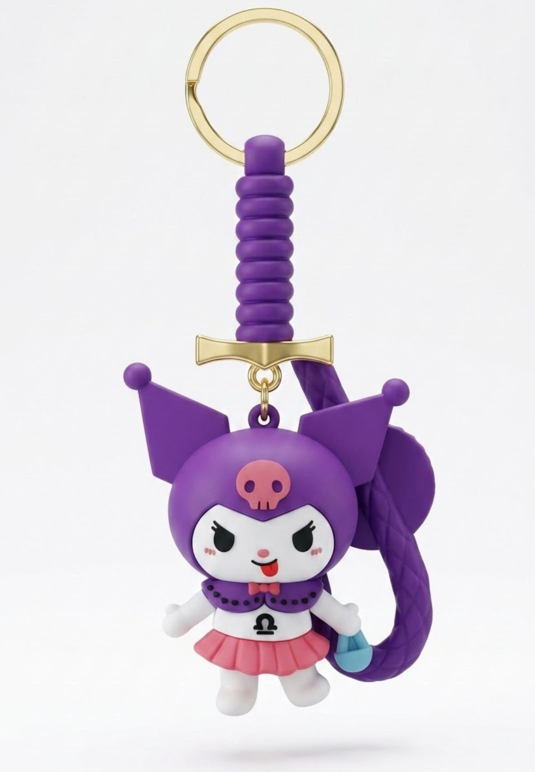 Sanrio Kuromi Libra Zodiac Rubber Keychain – Purple Anime Keyring with Twisted Strap