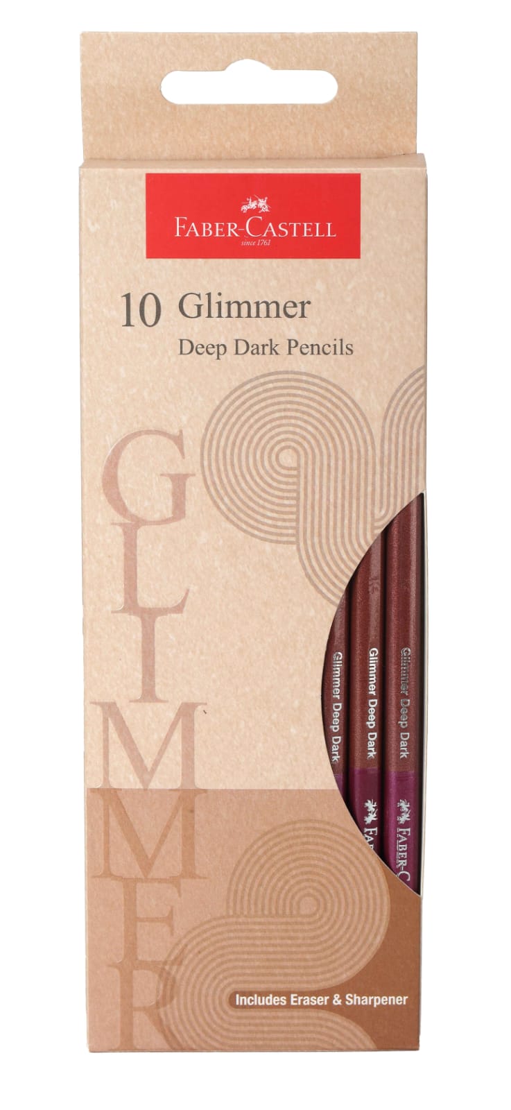 Faber-Castell Glimmer Deep Dark Pencils – Pack of 10 Premium Sparkly Wooden Writing Pencils – Includes Eraser & Sharpener – Cute Glitter Stationery Gift Set for School & Kids