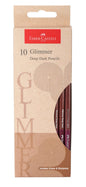 Faber-Castell Glimmer Deep Dark Pencils – Pack of 10 Premium Sparkly Wooden Writing Pencils – Includes Eraser & Sharpener – Cute Glitter Stationery Gift Set for School & Kids