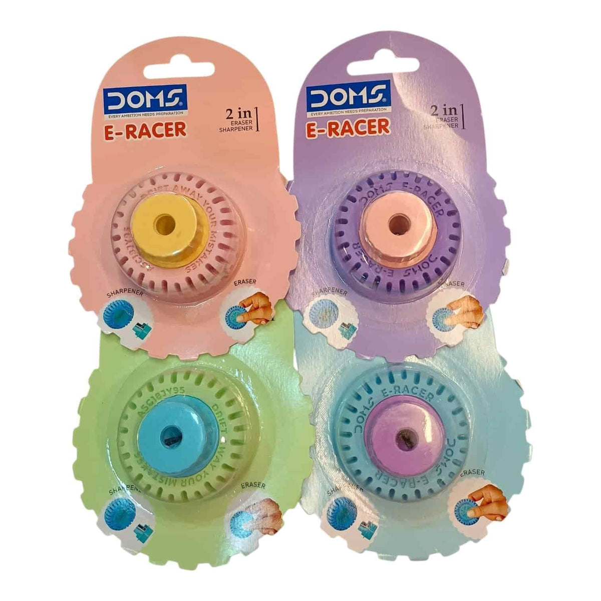 DOMS E-Racer 2 in 1| Eraser-Sharpener | Fun School Supply
