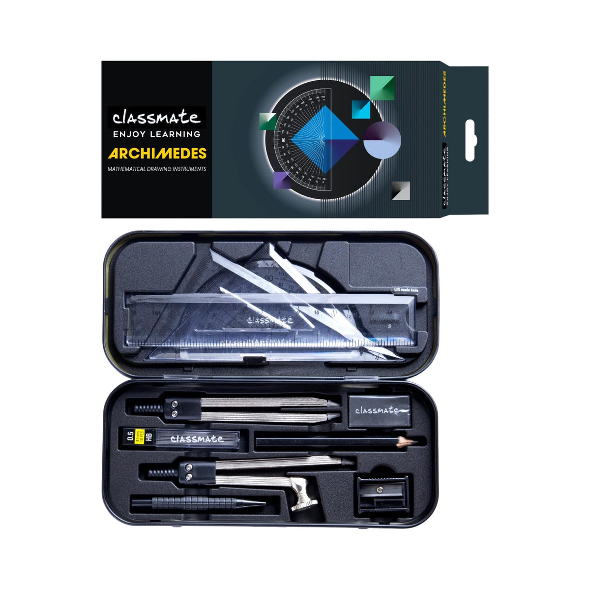 Classmate Archimedes Geometry Box | Die- Cast Compass | Mechanical Pencil | Double sided tray