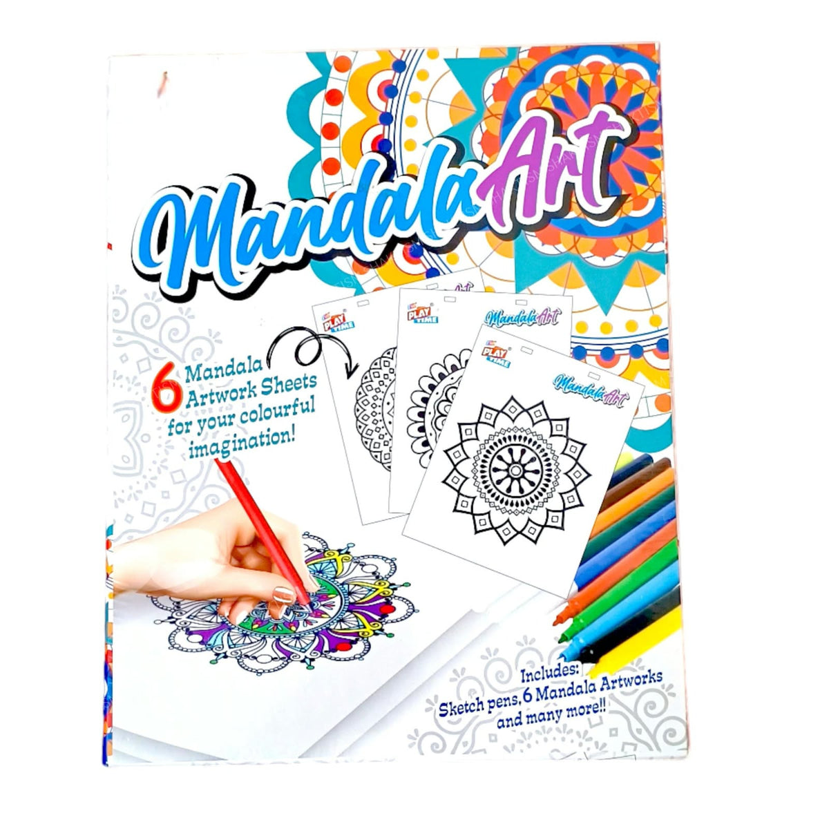 Mandala Art Coloring Kit for Kids & Adults – Creative Drawing Set with 6 Artwork Sheets & Sketch Pens, Fun DIY Arts and Crafts Activity Pack