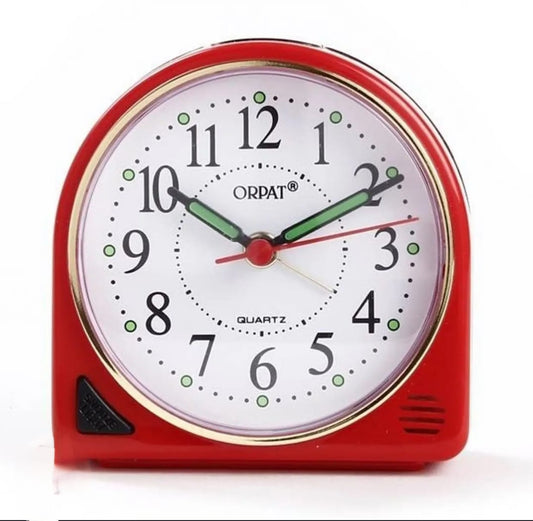 Orpat Analog Quartz Alarm Clock - Red Retro Bedside Table Clock with Loud Beep & Snooze Light