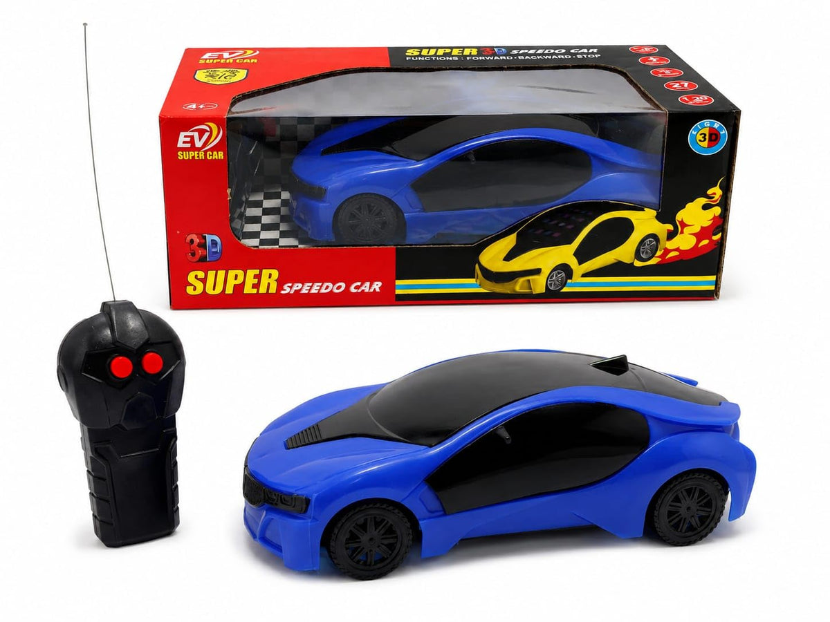 EV Super Car 3D Super Speedo Car – Blue Remote Control Racing Car Toy with 3D Lights for Kids (Ages 4+)