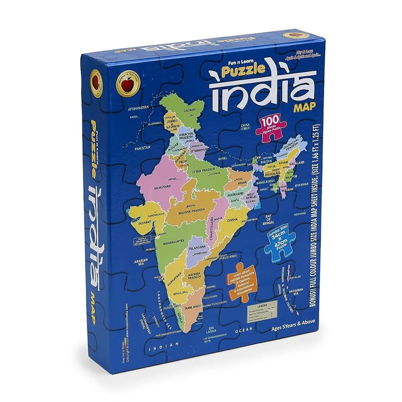 India Map Jigsaw Puzzle for Kids – 100 Piece Educational States & Capitals Learning Board Game