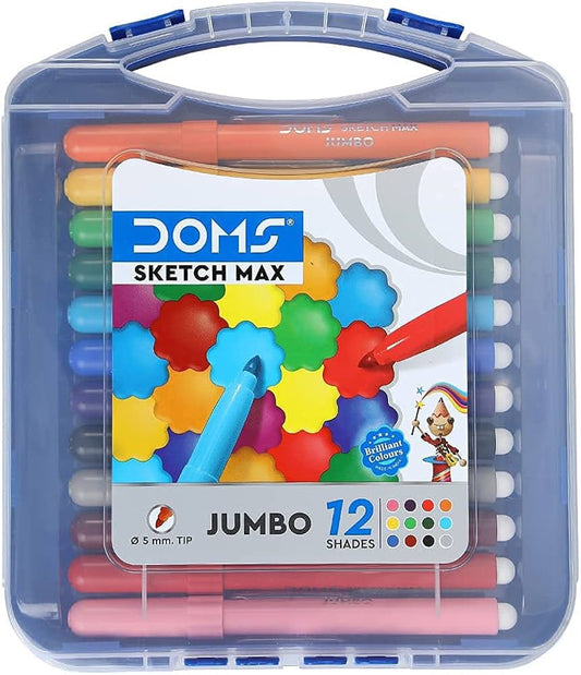 Doms Sketch Max Jumbo Pen (5Mm Tip, 12 Shades) With Carry Case, Multicolor