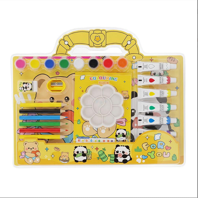 Kids Complete Drawing & Painting Kit with Portable Carry Case – Deluxe Creative Art Set with Water Colors, Color Pencils, Painting Book & Palette – Cute Panda & Bear Activity Gift for Boys & Girls