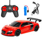 Rechargeable Red RC Sports Car Toy – Remote Control Racing Car with Large Spoiler Wing and USB Charging Cable Set