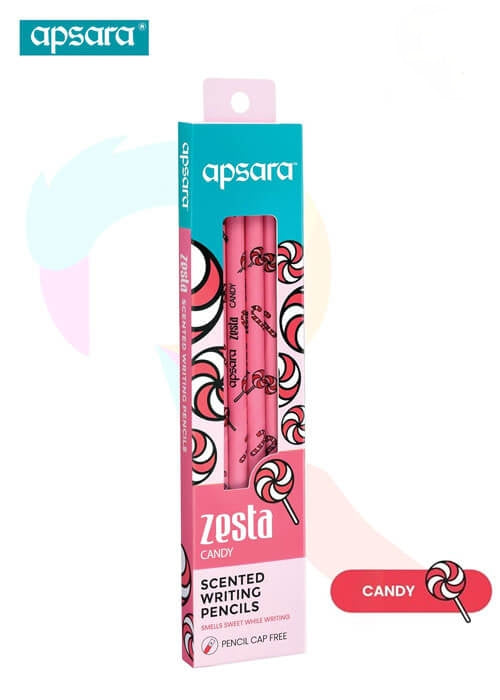 Apsara Zesta Candy Scented Writing Pencils Pack – Sweet Fragrance Wooden Pencils with Free Pencil Cap, Cute Novelty School Supplies for Kids
