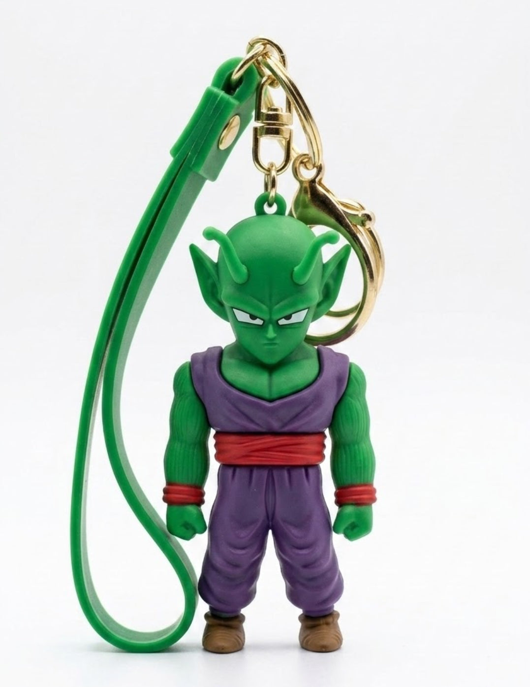 Dragon Ball Z Piccolo Rubber Keychain with Green Wrist Strap – Cute Chibi Anime Keyring