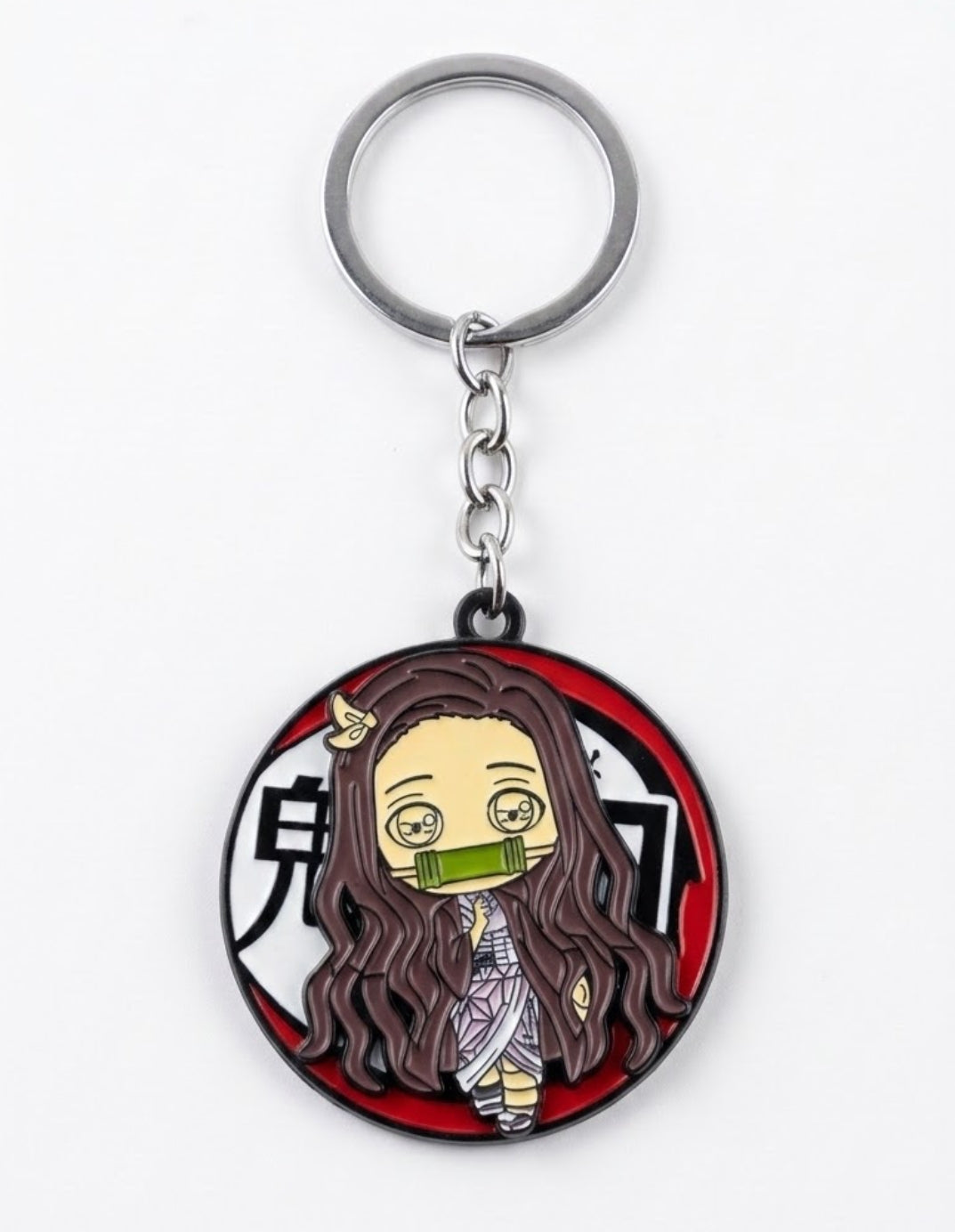 Demon Slayer Nezuko Kamado Metal Keychain – Chibi Anime Enamel Rotating Keyring