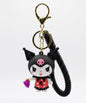 Sanrio Kuromi 3D Figure Keychain with Black Spiral Spring Wristlet Coiled Strap