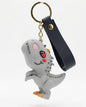 Cute 3D Cartoon Dinosaur Silicone Keychain with Faux Leather Wrist Strap – Kawaii T-Rex Backpack Charm & Car Key Ring Accessory