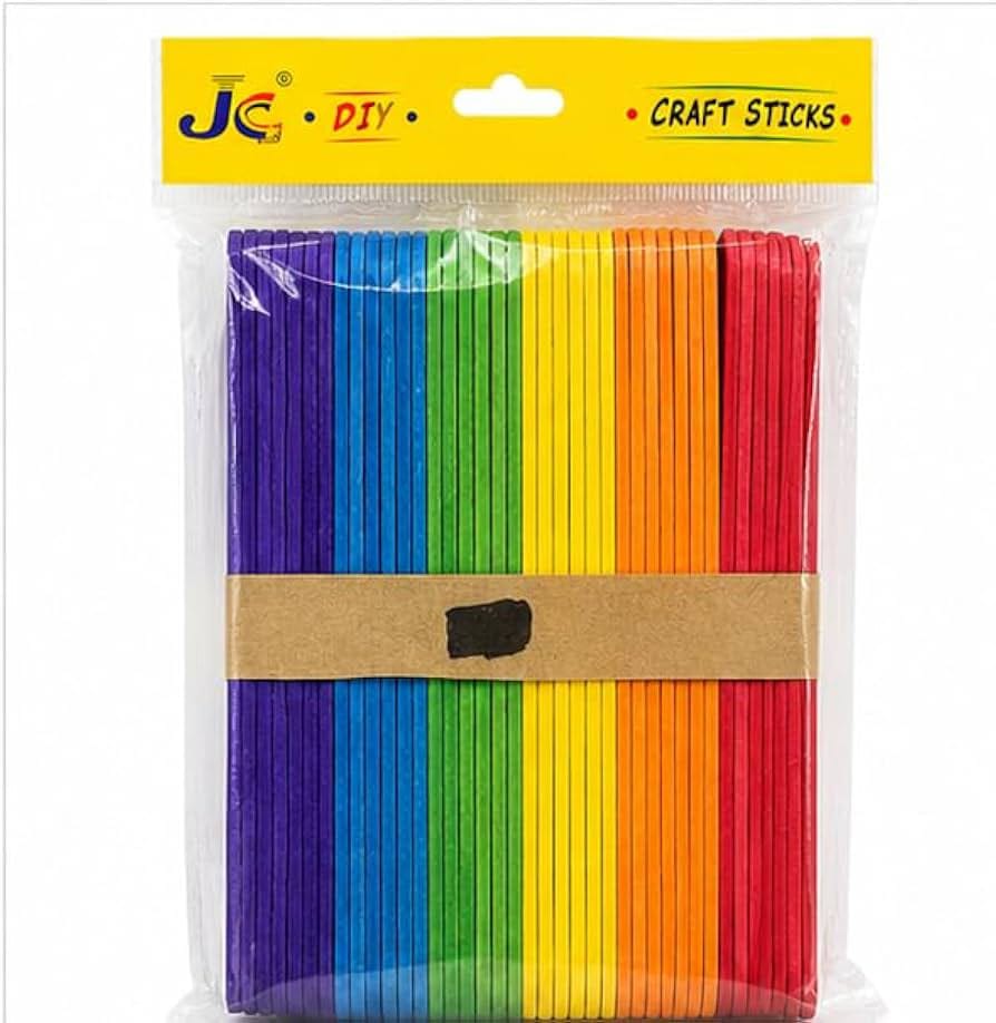 JC DIY Colored Wooden Craft Sticks – Rainbow Popsicle Sticks for Arts & Crafts